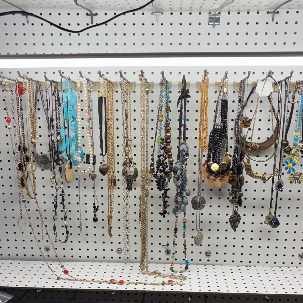 54 Assorted Necklaces, Jewelry Collection with Gold and silver tones.